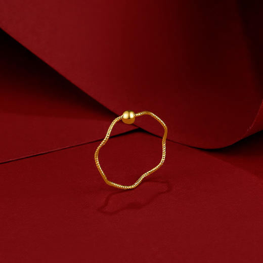 周六福黄金戒指女款足金小金珠浪花指环珠宝计价女士尾戒波纹 商品图2
