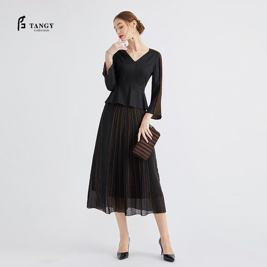 TANGY Collection/天意精品林隐系列丝莨线迹收腰真丝T恤莨绸上衣 商品图0