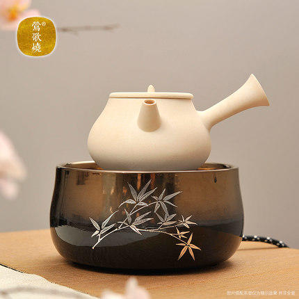 莺歌烧电陶炉茶炉 台式小型铁壶银壶泡茶煮茶器 限量版上金 下黑银竹 商品图3
