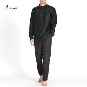TANGY Collection/天意精品春夏新品复古龟裂纹男士立领莨绸衬衫