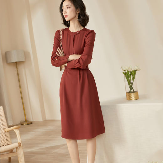 米思阳2026春季新款时尚气质复古中长款收腰显瘦长袖连衣裙女5706 商品图2