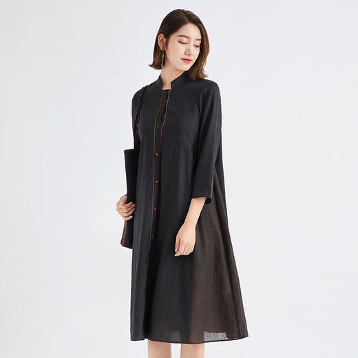 TANGY Collection/天意精品春秋新品林隐系列莨绸拼纱长款衬衫 商品图2