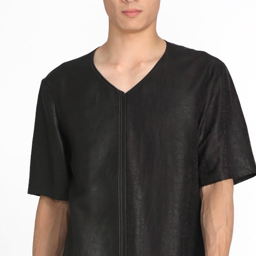 TANGY Collection/天意精品春夏新品原创设计莨绸拼接V领短袖T恤 商品图1