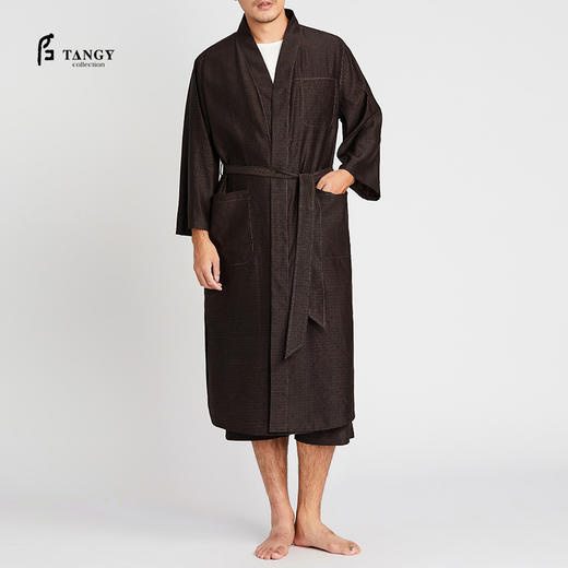 TANGY Collection/天意精品2021年春夏新品宽松型素绉缎莨男士睡袍 商品图0