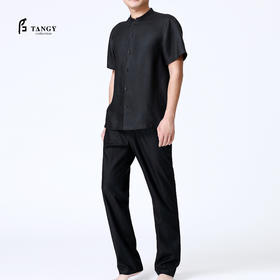 TANGY Collection/天意精品春夏新品男士桑波缎立领莨绸短袖衬衫