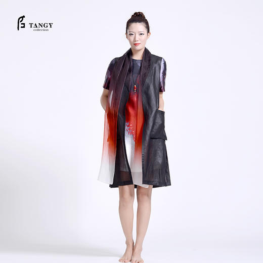 TANGY Collection/天意精品春秋新品蘭馨系列生纺莨拼纱吊染长马夹 商品图0