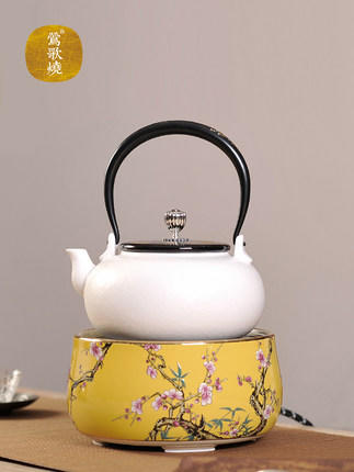 莺歌烧电陶炉 粉彩绿底蓝底黄底梅竹家用超静音迷你茶炉烧水泡茶专用茶具 商品图2