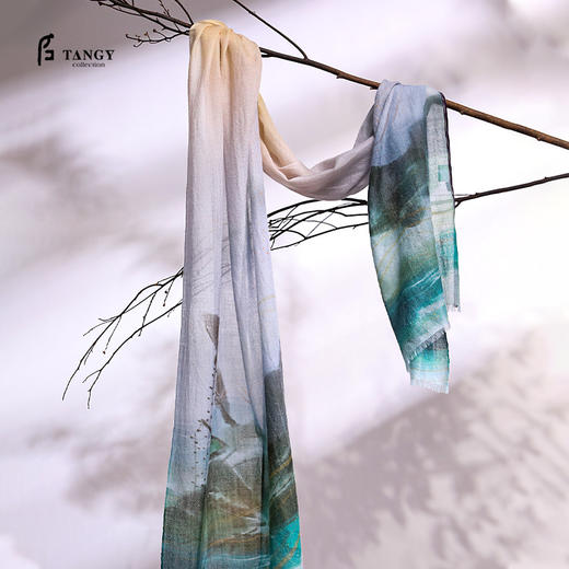 TANGY Collection/天意精品暮禅系列羊绒印花围巾 商品图0