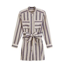 立领绑带收腰长袖衬衫