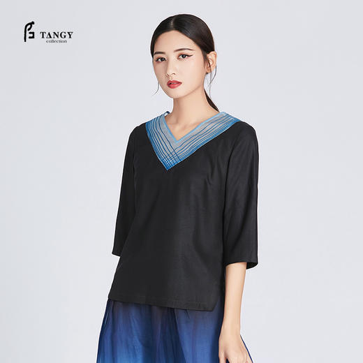 TANGY Collection/天意精品弹力莨柯纱线迹上衣 商品图3