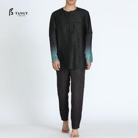 TANGY Collection/天意精品春夏新品男士莨绸丝麻绉渐变吊染T恤