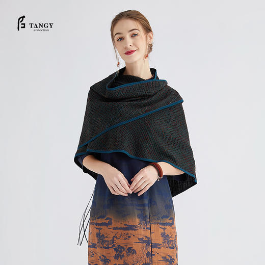 TANGY Collection / 天意精品 烟蓝系列 色织提花莨绸披肩 商品图1