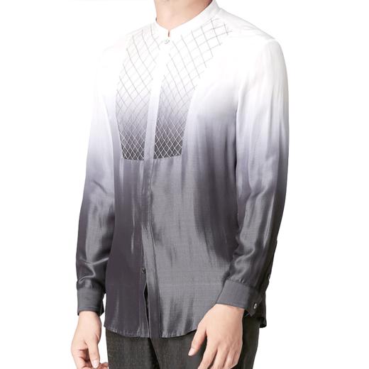 TANGY Collection/天意精品春夏新品菱纹拼撞桑蚕丝吊染男士衬衫 商品图3