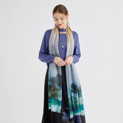 TANGY Collection/天意精品暮禅系列羊绒印花围巾 商品图2
