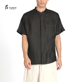 TANGY Collection/天意精品春夏新品原创设计中式立领莨绸短袖衬衫