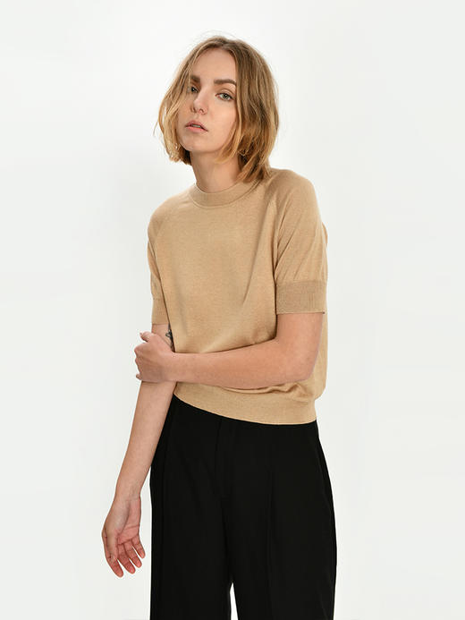 2021新款女士真丝羊绒16针单股小桩领套头衫 商品图1