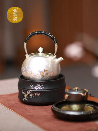 莺歌烧电陶炉煮茶家用茶炉台式小型 铁壶银壶专用泡茶炉 黑色竹节 商品图1