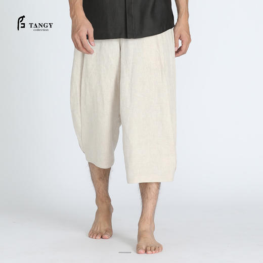 TANGY Collection/天意精品春夏新品男士休闲裤原色亚麻七分哈伦裤 商品图0