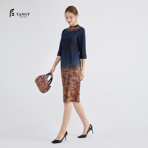 TANGY Collection/天意精品秋冬新品半莨印花吊染真丝旗袍连衣裙 商品图1