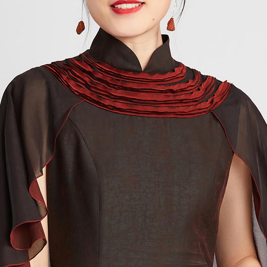 TANGY Collection/天意精品春夏新品香云纱真丝拼纱撞色莨绸连衣裙 商品图3