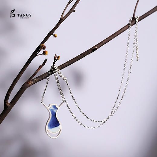 TANGY Collection/天意精品设计师原创银饰镶嵌青花瓷锁骨链 商品图0