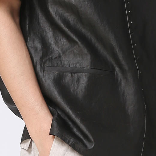 TANGY Collection/天意精品春夏新品中式线迹莨绸男士真丝上衣 商品图3