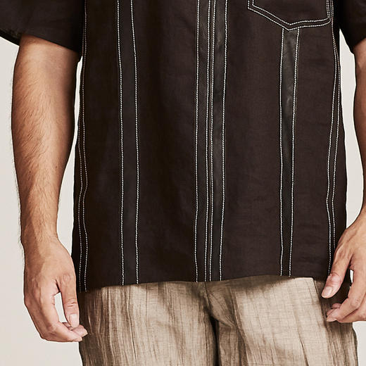 TANGY Collection/天意精品春夏新品原创设计亚麻拼撞短袖T恤 商品图3