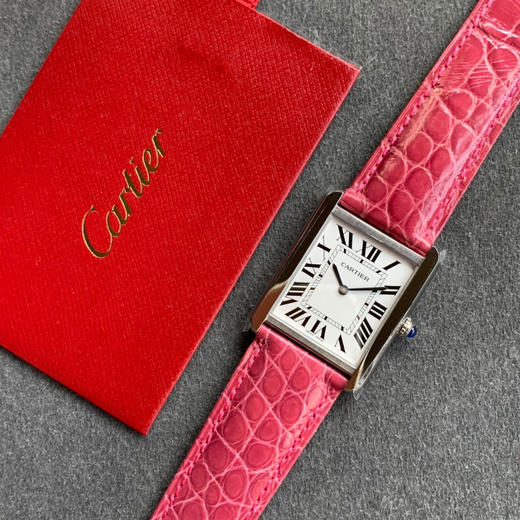 zui高版本 卡地亚TANK坦克系列 新款银色 原装折叠扣 美洲鳄鱼皮 瑞士朗达石英机芯。 商品图8