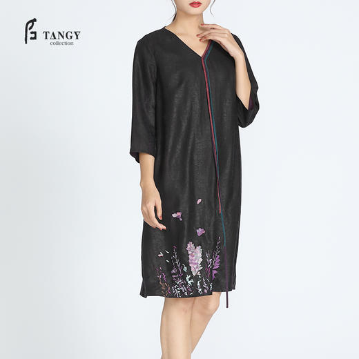 TANGY Collection/天意精品夏季新品紫藤系列真丝莨绸绣花连衣裙 商品图2