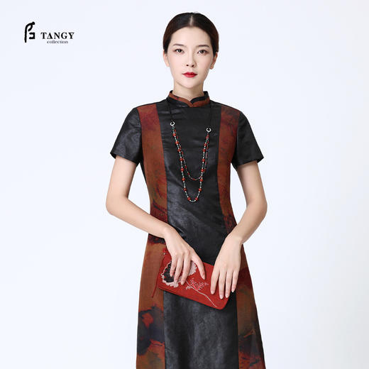 TANGY Collection/天意精品春夏款换侠系列莨绸相拼长旗袍连衣裙 商品图1