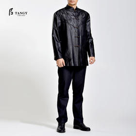 TANGY Collection/天意精品春秋新品香云纱刺绣中式莨绸男士外套