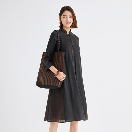 TANGY Collection/天意精品春秋新品林隐系列莨绸拼纱长款衬衫 商品图1