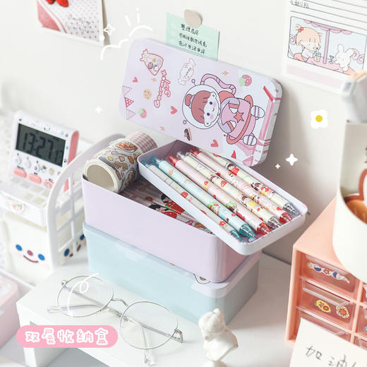 【桌面双层收纳盒 两个装】学生化妆品首饰大容量储物盒收纳整理文具盒 商品图1