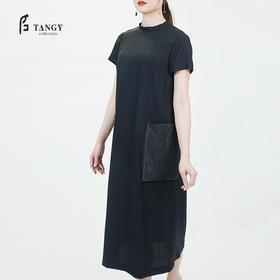 TANGY Collection/天意精品莨境系列莨绸拼接长连衣裙