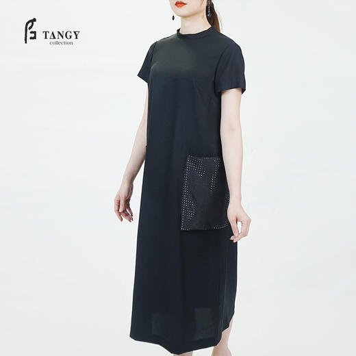 TANGY Collection/天意精品莨境系列莨绸拼接长连衣裙 商品图0