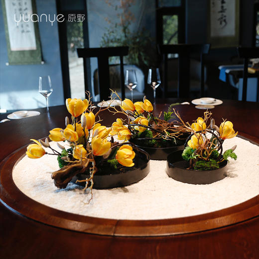 酒店餐桌花摆花新中式花仿真花假花圆形圆桌转盘餐厅装饰摆件 商品图1