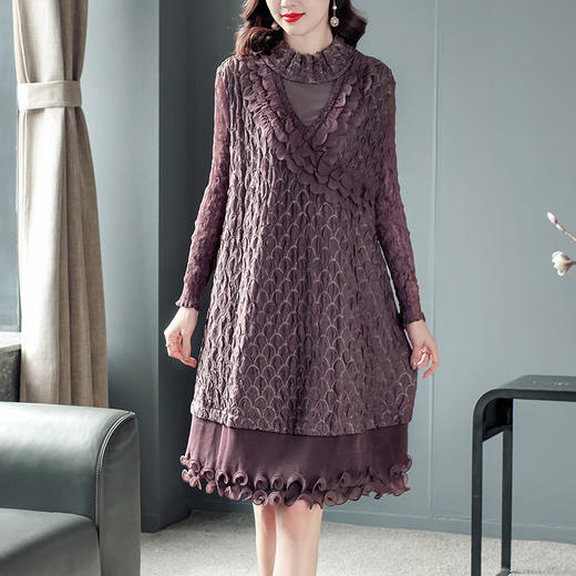 JN-K201108高端三宅褶皱连衣裙2021春装洋气胖MM长袖大码宽松A子裙K201108 商品图2