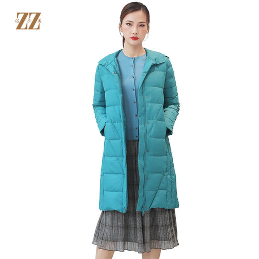 佐尔美冬季新款纯色长款时尚修身连帽羽绒服女E94YY31 商品图0