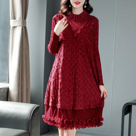 JN-K201108高端三宅褶皱连衣裙2021春装洋气胖MM长袖大码宽松A子裙K201108