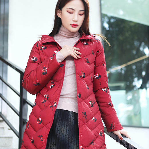 佐尔美冬季新款大码中老年连帽中长款双面穿羽绒服女E94YY35 商品图1