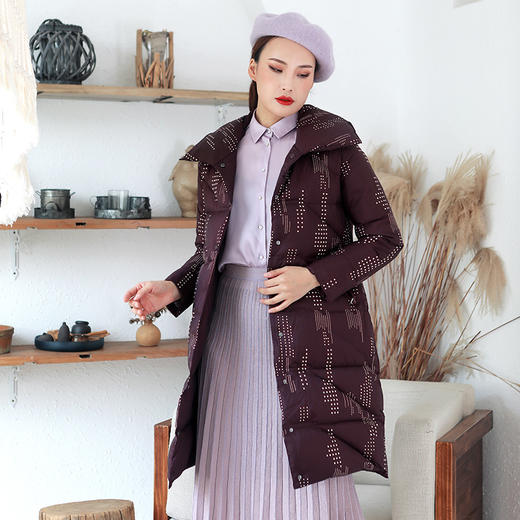 佐尔美冬季新款中长款立领时尚双穿波点羽绒服女E94YY42 商品图1