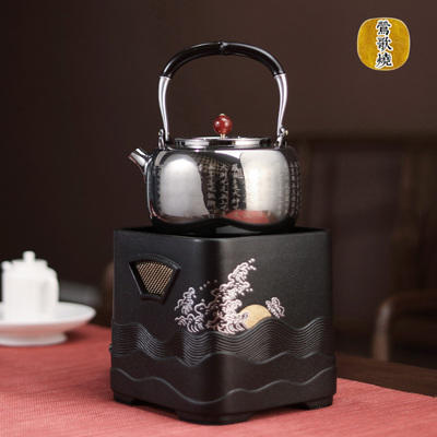 莺歌烧电陶炉 家用煮茶茶炉 小型铁壶银壶泡茶煮茶器 四方日出纹 商品图1