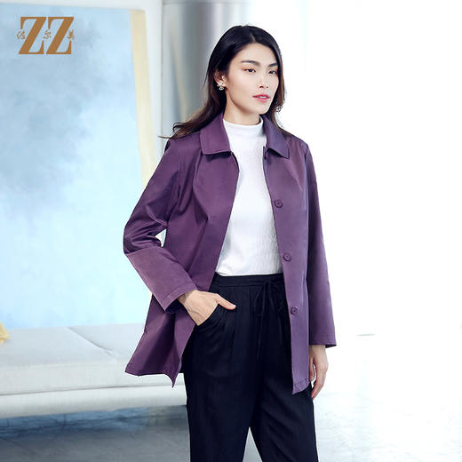 佐尔美商场NEW同款春季薄纯色简约时尚通勤外套单排扣风衣E11FZ06 商品图2