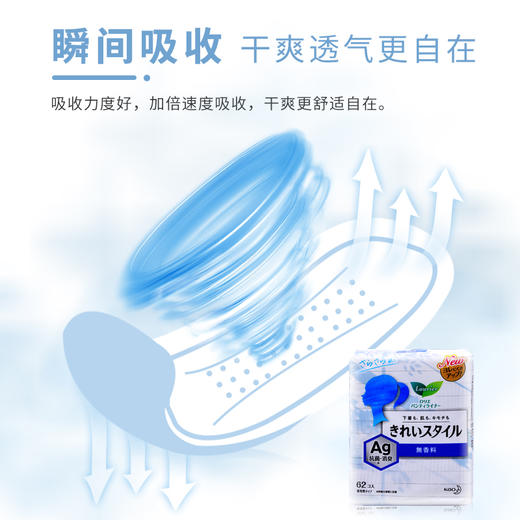 日本 花王乐而雅 Ag银离子消臭抗菌 超薄护垫 62片 无荧光剂无香 商品图1
