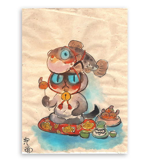 泡面猫「盲盒系列插画-河豚头」 商品图0