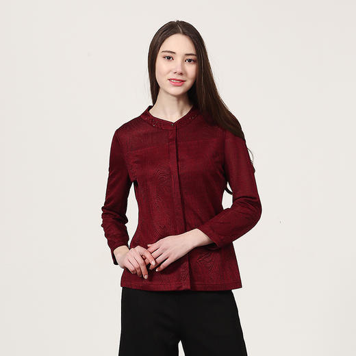 佐尔美新品春秋秋季女装纯色暗花修身显瘦衬衫上衣E73CC01 商品图2