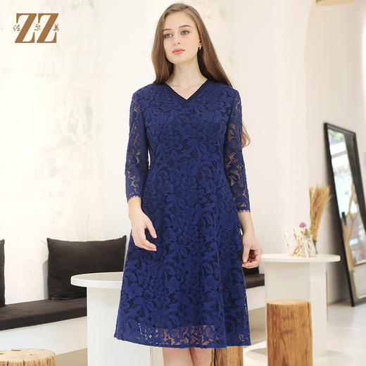 佐尔美春季新款连衣裙裙子V领收腰a字气质显瘦女士E93LL40 商品图4