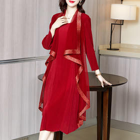 JN-K210301三宅褶皱连衣裙2021春夏新款洋气大码中长款假两件连衣裙