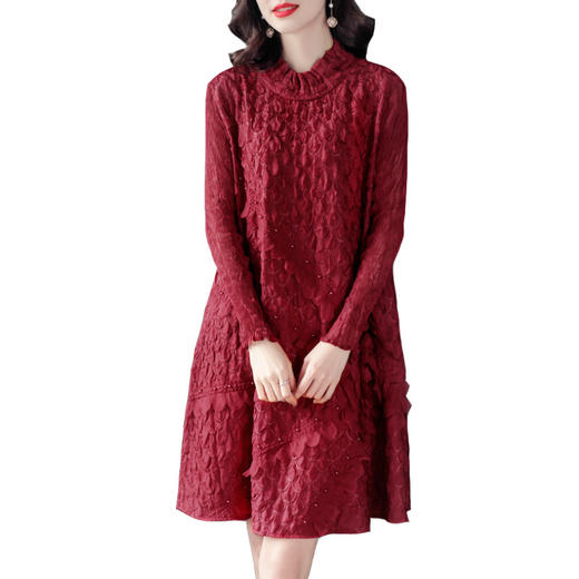 JN-K201111长袖A字裙2021春季新款钉珠洋气小个子三宅褶皱连衣裙大码K201111 商品图4