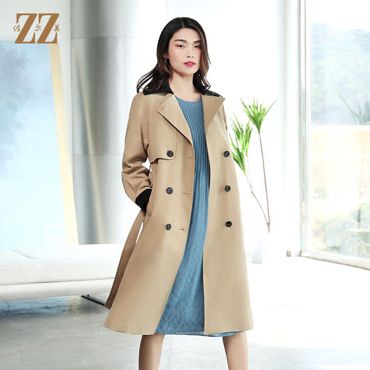 佐尔美春新款气质中长款经典束腰双排扣英伦新疆棉风衣E11FC13 商品图1